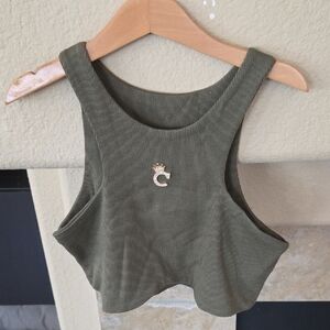 Olive Green Ribbed Crop Top